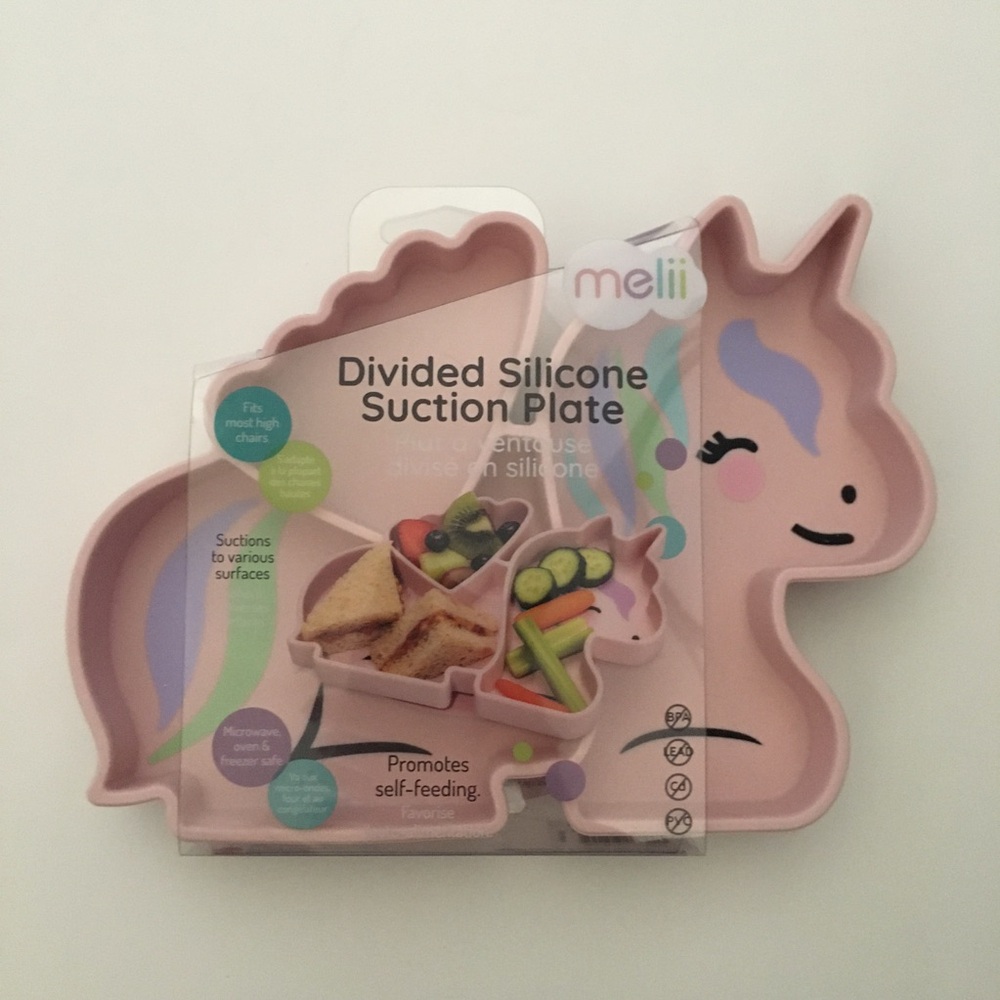 NEW Melii Divided Silicone Suction Plate Pink Unicorn Baby & Toddler Feeding